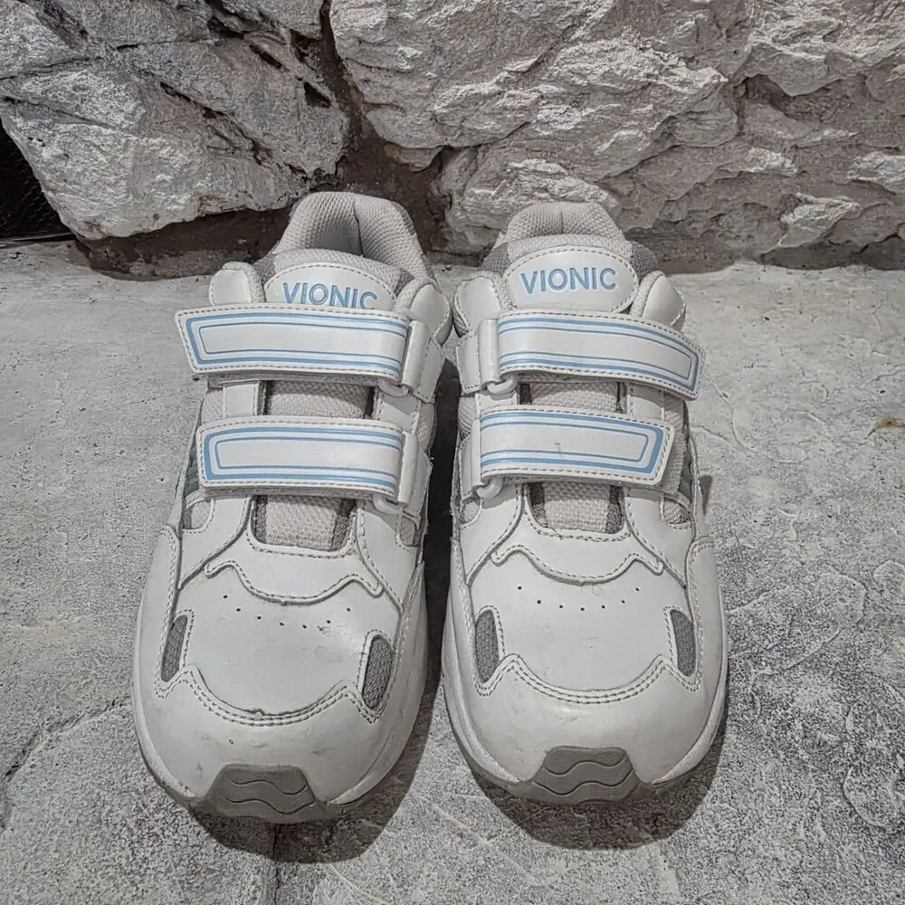Vionic Women's Tabi Walking Shoes White Teal Size 8.5 Comfort Cushioned Straps
